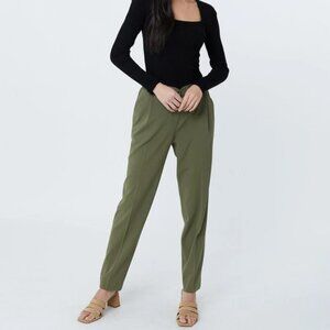 Plenty Monk & Lou Livia Olive Green Classic Minimalist Office Trousers Womens 6